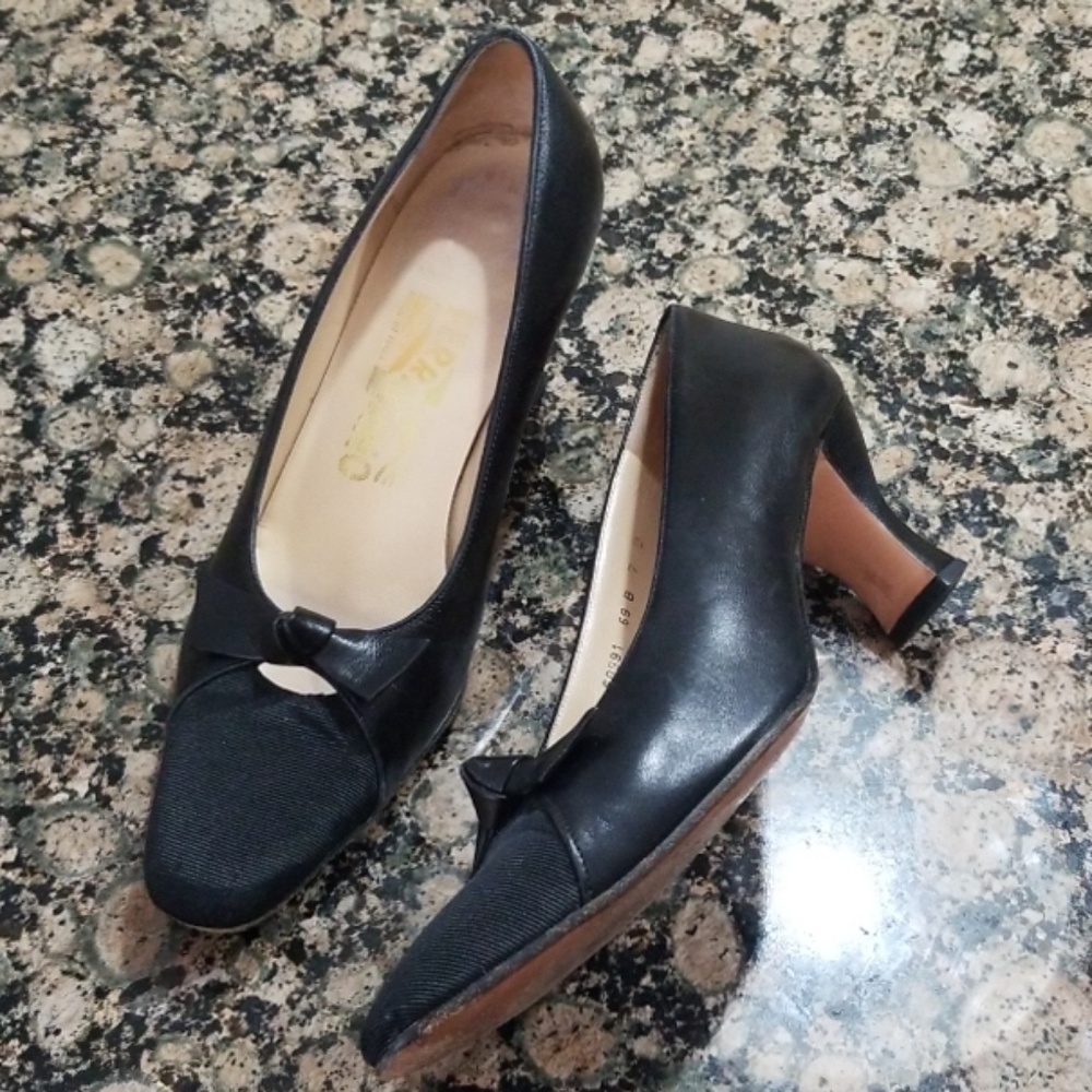 Black leather Ferragamo heels